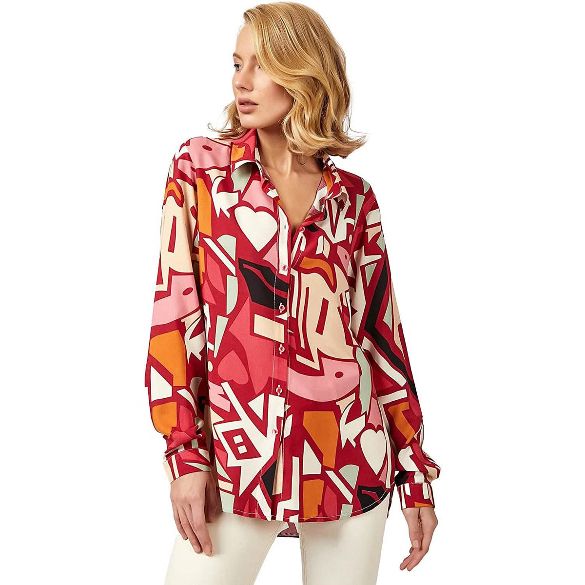 Casual Long Sleeve Button Down Shirts Tops Red Women's Tops - Tophatter Daily Deals