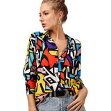Casual Long Sleeve Button Down Shirts Tops Red Yellow Mix Colors Women's Tops - Tophatter Daily Deals