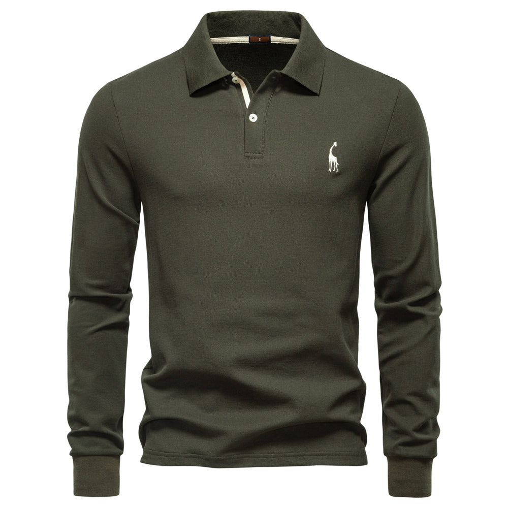 Casual Long Sleeve Cotton Business Polo Shirt Army Green Men's Clothing - Tophatter Daily Deals