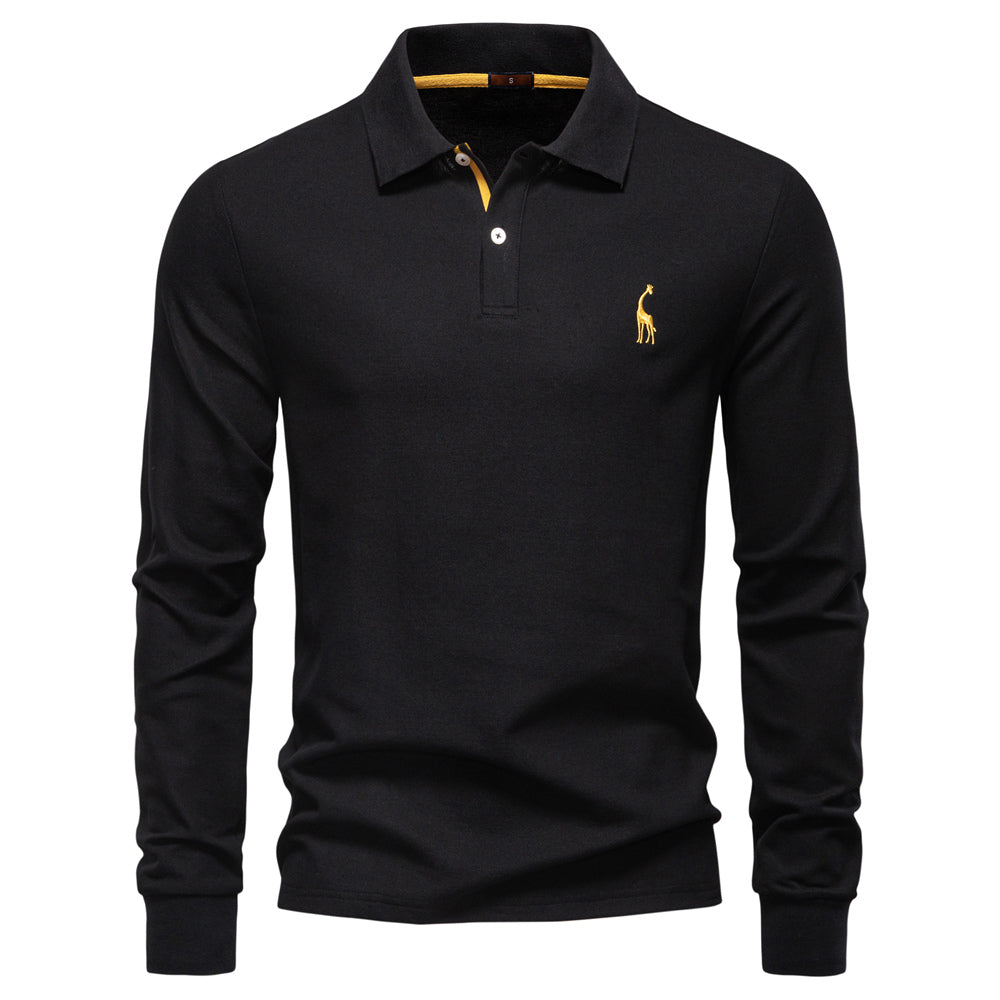 Casual Long Sleeve Cotton Business Polo Shirt Black Men's Clothing - Tophatter Daily Deals