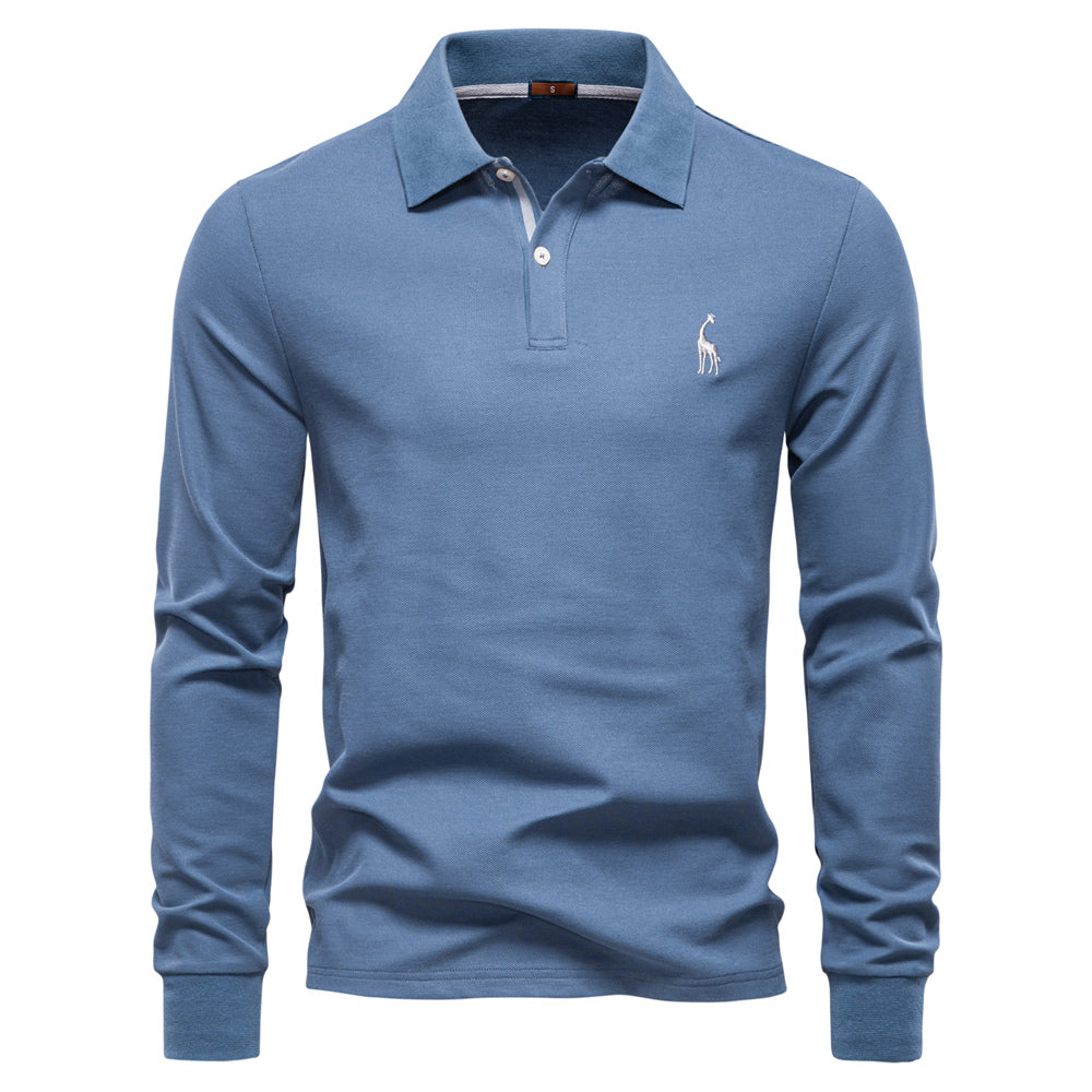 Casual Long Sleeve Cotton Business Polo Shirt Blue Men's Clothing - Tophatter Daily Deals