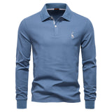 Casual Long Sleeve Cotton Business Polo Shirt Blue Men's Clothing - Tophatter Daily Deals