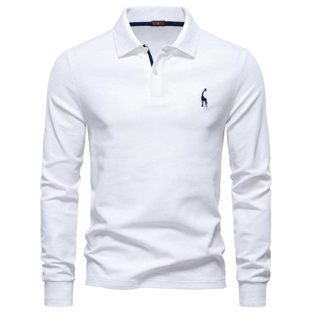 Casual Long Sleeve Cotton Business Polo Shirt White Men's Clothing - Tophatter Daily Deals