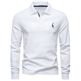Casual Long Sleeve Cotton Business Polo Shirt White Men's Clothing - Tophatter Daily Deals