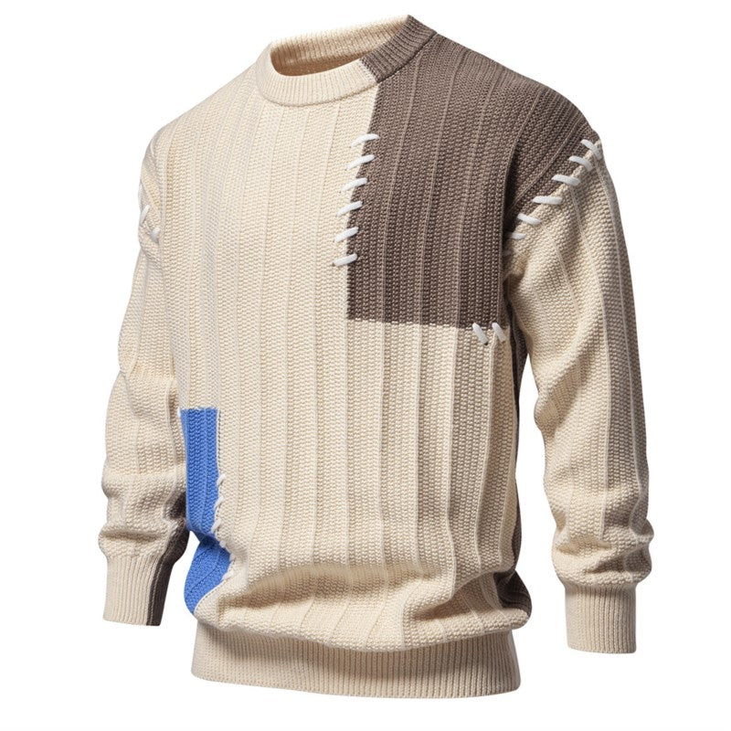 Casual Men Clothing Black Spliced Pullovers Sweater Men's Clothing - Tophatter Daily Deals