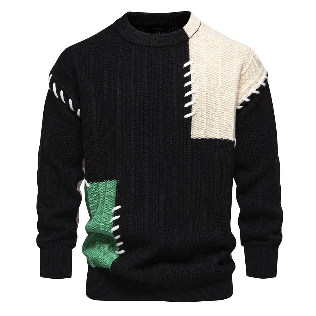 Casual Men Clothing Black Spliced Pullovers Sweater Men's Clothing - Tophatter Daily Deals