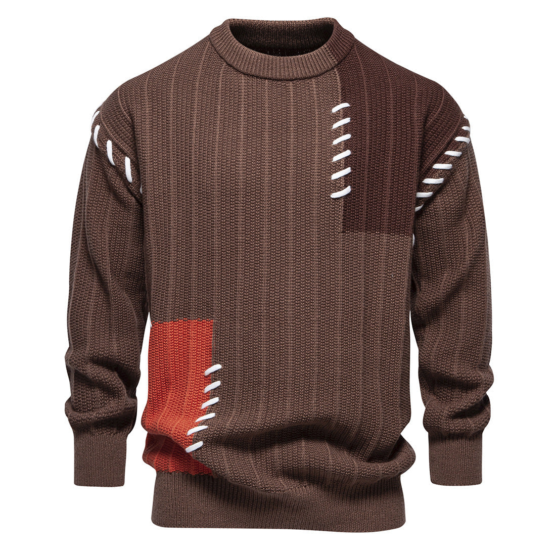Casual Men Clothing Black Spliced Pullovers Sweater Brown Men's Clothing - Tophatter Daily Deals