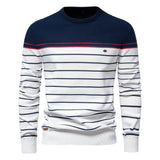 Casual O-neck Cotton Pullover Men Sweater Navy Blue Men's Clothing - Tophatter Daily Deals