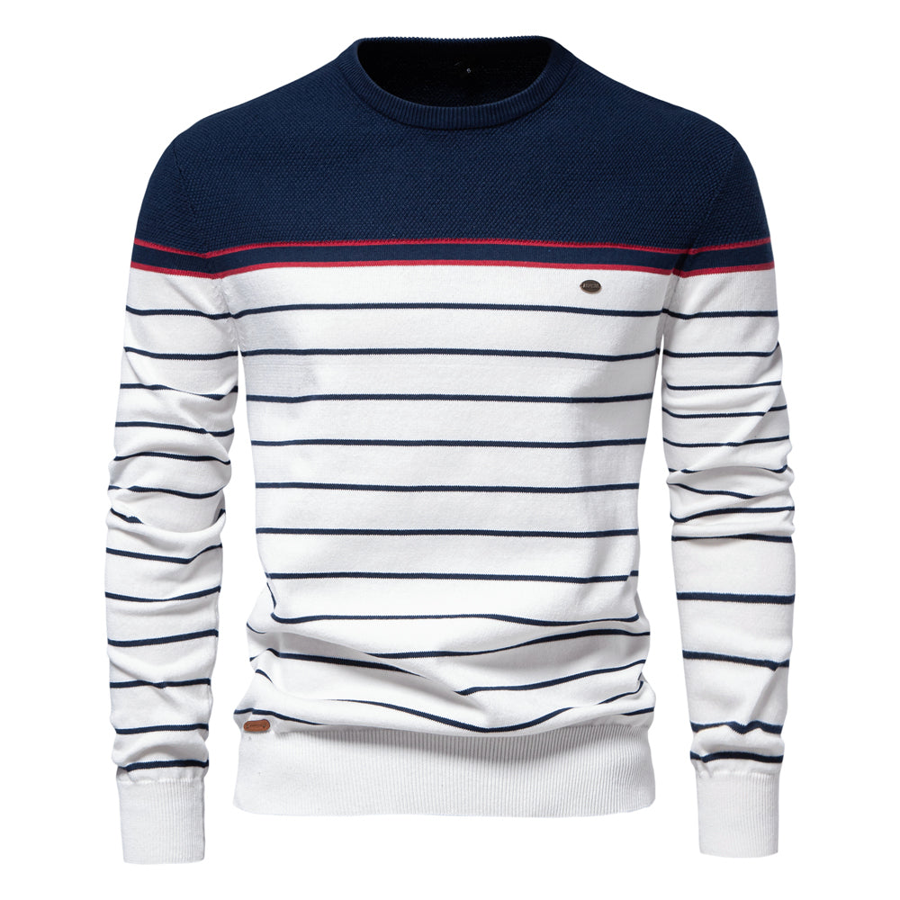 Casual O-neck Cotton Pullover Men Sweater Navy Blue Men's Clothing - Tophatter Daily Deals