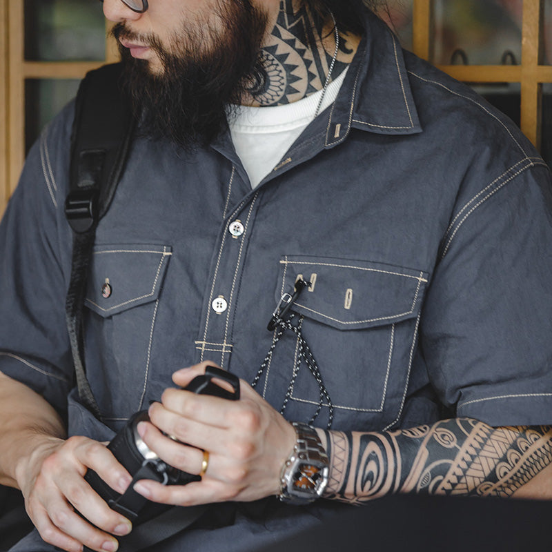 Casual Outdoor Collection Blue Short Sleeve Shirt Men's Shirts - Tophatter Daily Deals