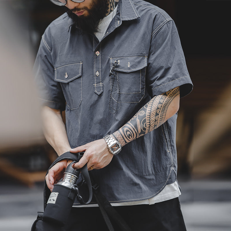 Casual Outdoor Collection Blue Short Sleeve Shirt Men's Shirts - Tophatter Daily Deals