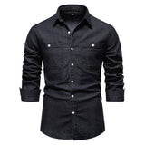 Casual Social Design Double Pockets Slim Jeans Shirts Black Men's Shirts - Tophatter Daily Deals