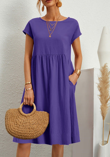 Casual Splicing Pocket Midi Dress Purple Midi Dresses - Tophatter Daily Deals