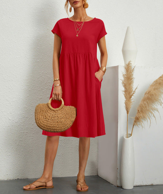 Casual Splicing Pocket Midi Dress Red Midi Dresses - Tophatter Daily Deals