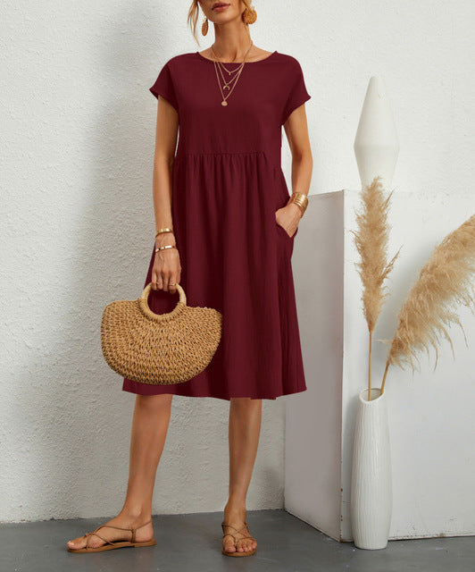 Casual Splicing Pocket Midi Dress Claret Midi Dresses - Tophatter Daily Deals