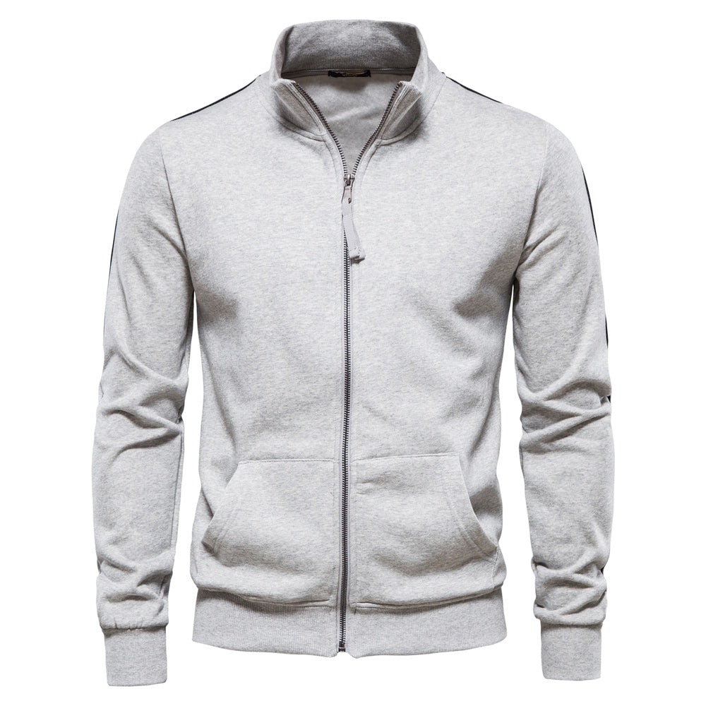 Casual Sport Cardigan Jacket Sweatshirt for Men Light Grey Men Jackets - Tophatter Daily Deals