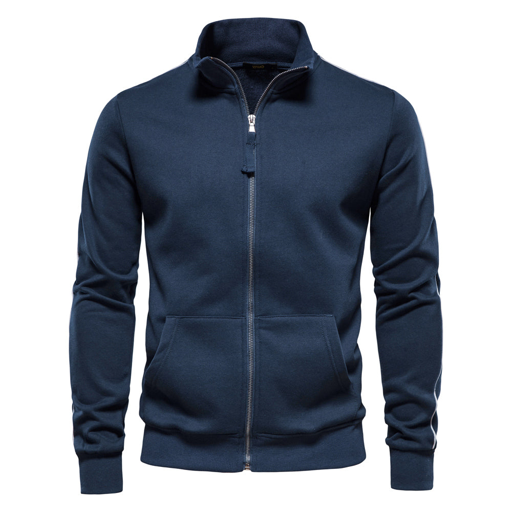 Casual Sport Cardigan Jacket Sweatshirt for Men Navy Blue Men Jackets - Tophatter Daily Deals