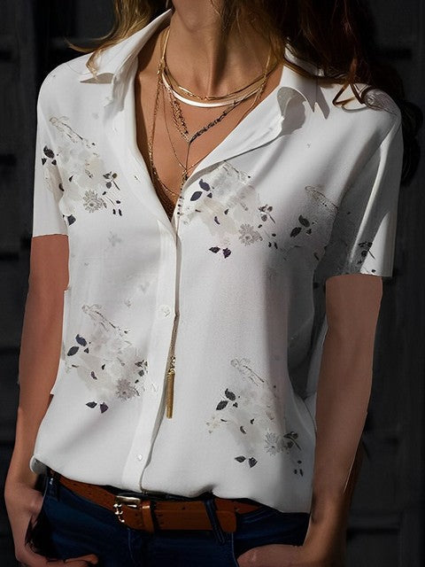 Casual Tops Elegant Work Wear Chiffon Shirts Short Sleeve White Blouses - Tophatter Daily Deals