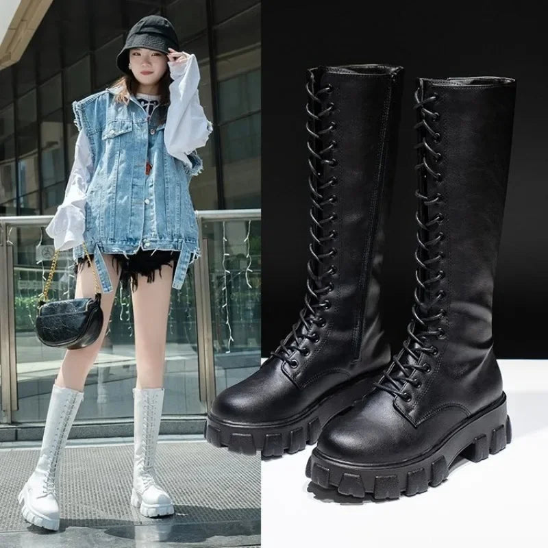 Casual White Black Luxury Platform Women Knee High Boots Boots - Tophatter Daily Deals