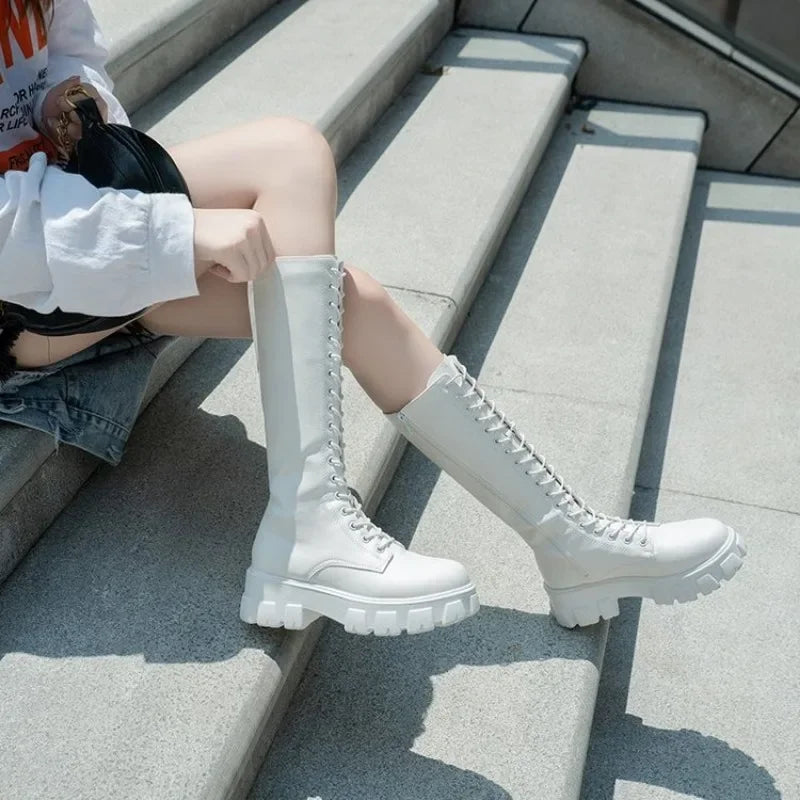 Casual White Black Luxury Platform Women Knee High Boots Boots - Tophatter Daily Deals