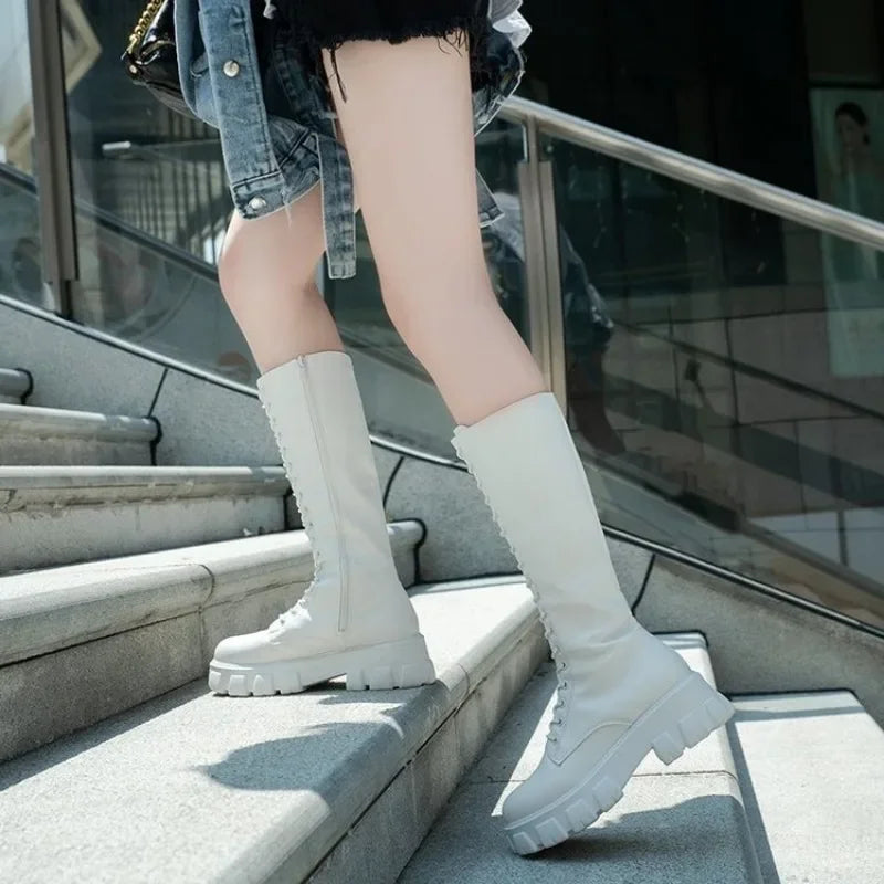 Casual White Black Luxury Platform Women Knee High Boots Boots - Tophatter Daily Deals