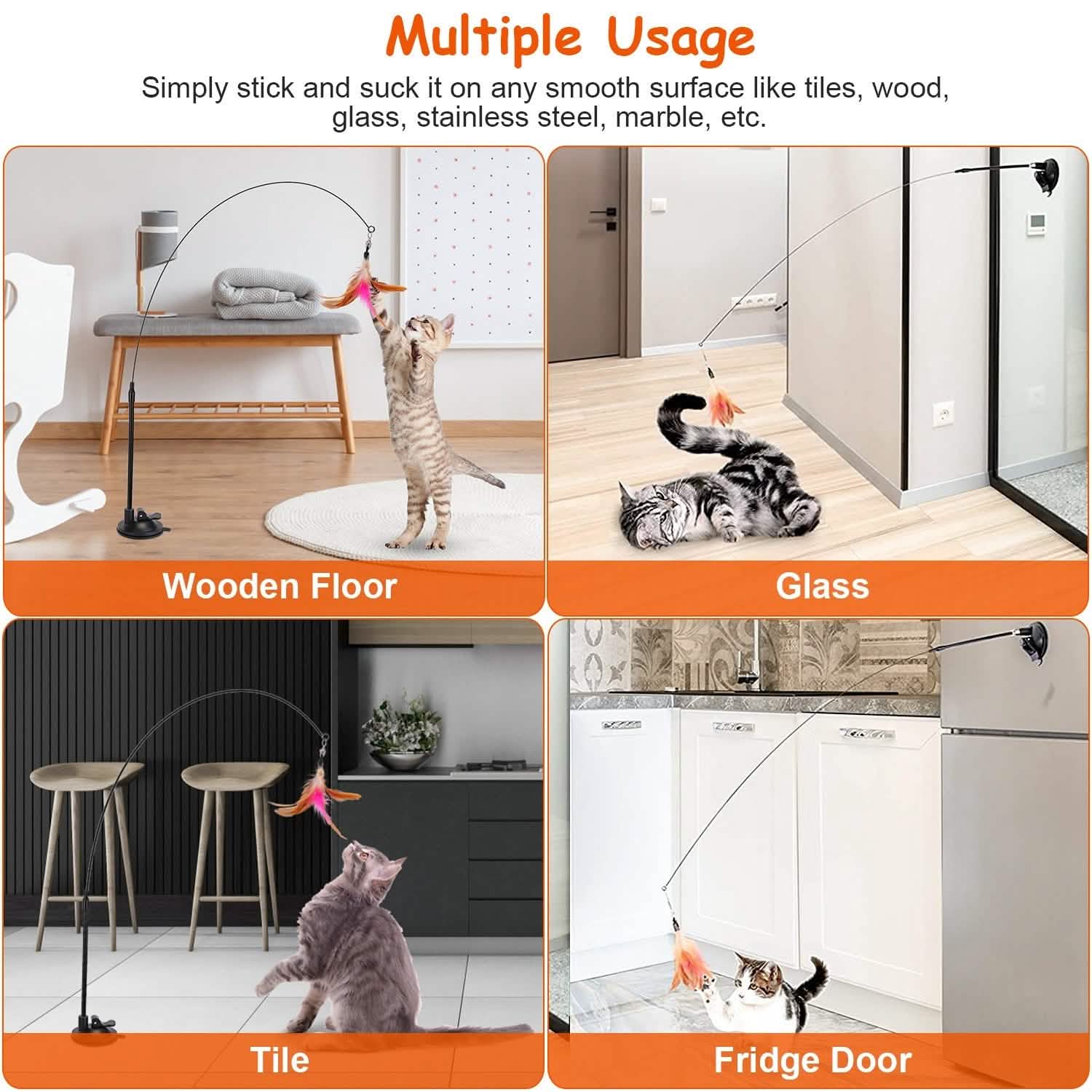 Cat Feather Wand Rod with 12 Pieces Feather Replacements for Cats Pet Supplies - Tophatter Daily Deals