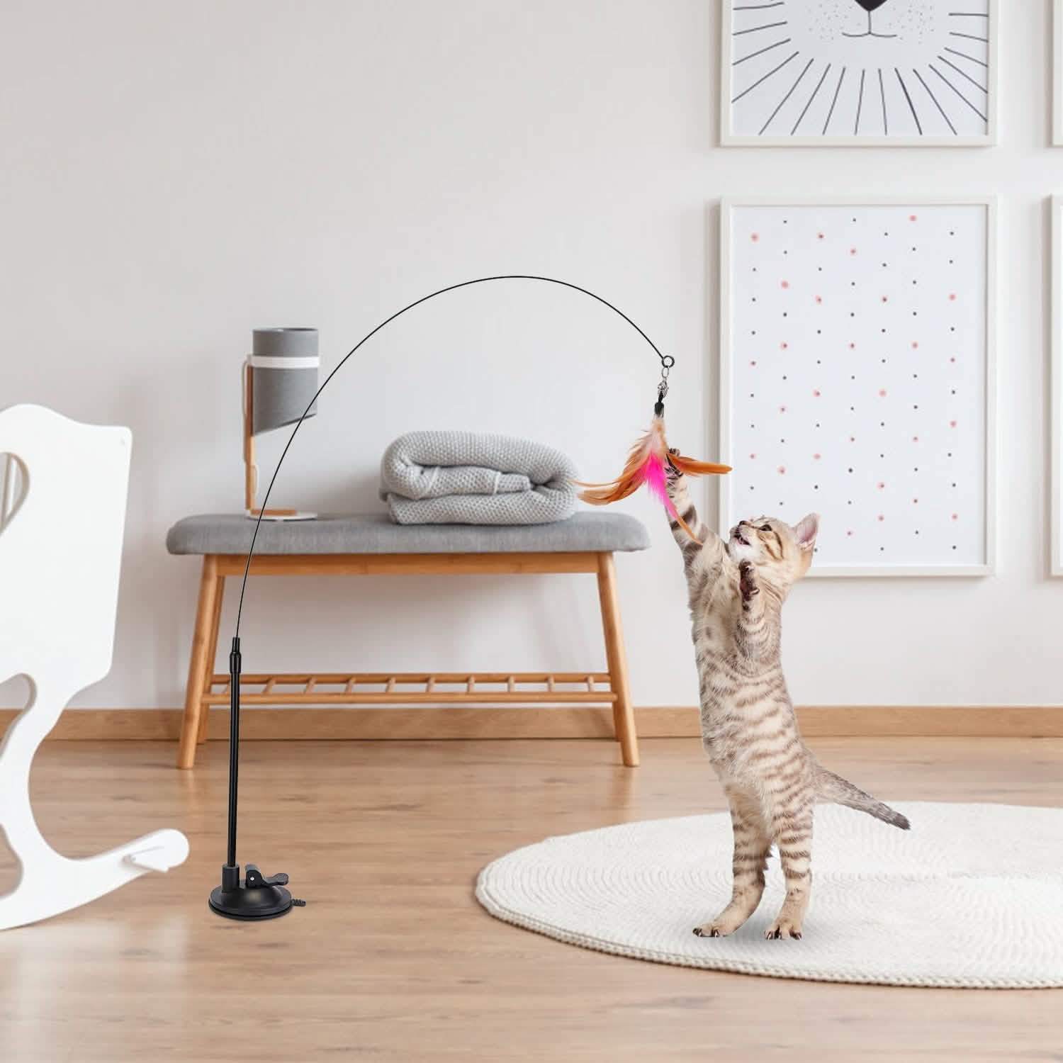 Cat Feather Wand Rod with 12 Pieces Feather Replacements for Cats Pet Supplies - Tophatter Daily Deals