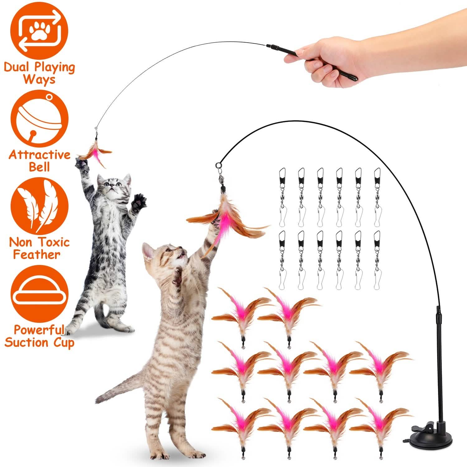 Cat Feather Wand Rod with 12 Pieces Feather Replacements for Cats Pet Supplies - Tophatter Daily Deals