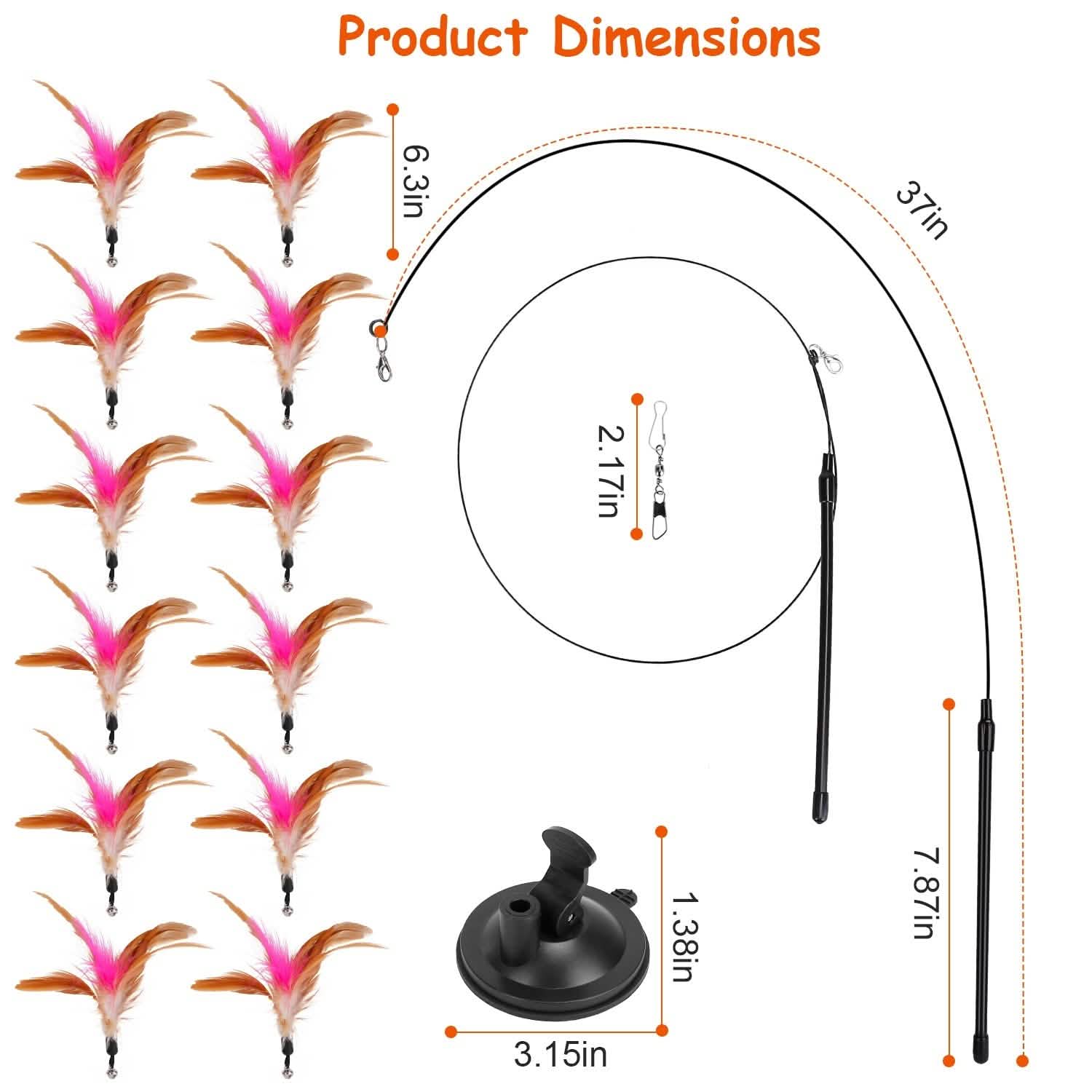 Cat Feather Wand Rod with 12 Pieces Feather Replacements for Cats Pet Supplies - Tophatter Daily Deals