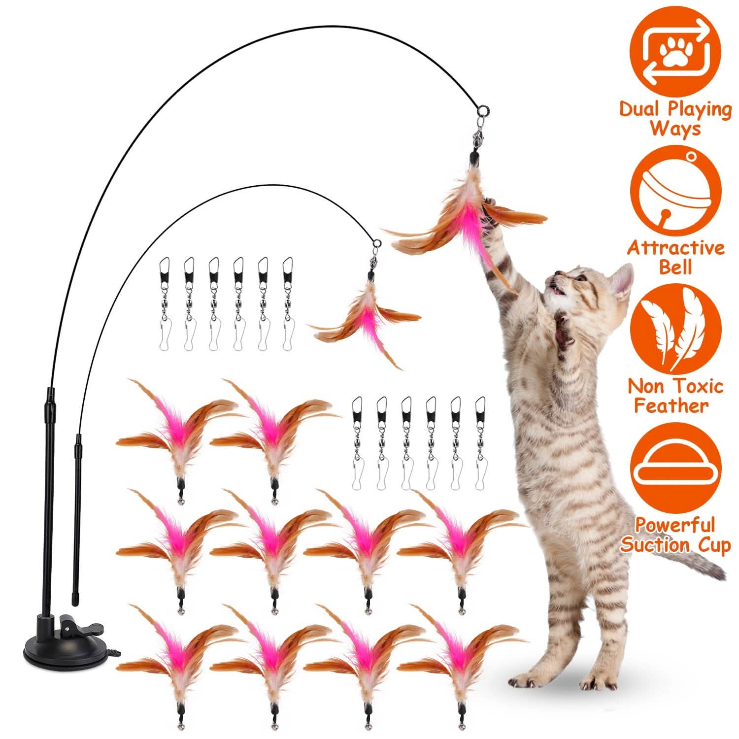 Cat Feather Wand Rod with 12 Pieces Feather Replacements for Cats Pet Supplies - Tophatter Daily Deals