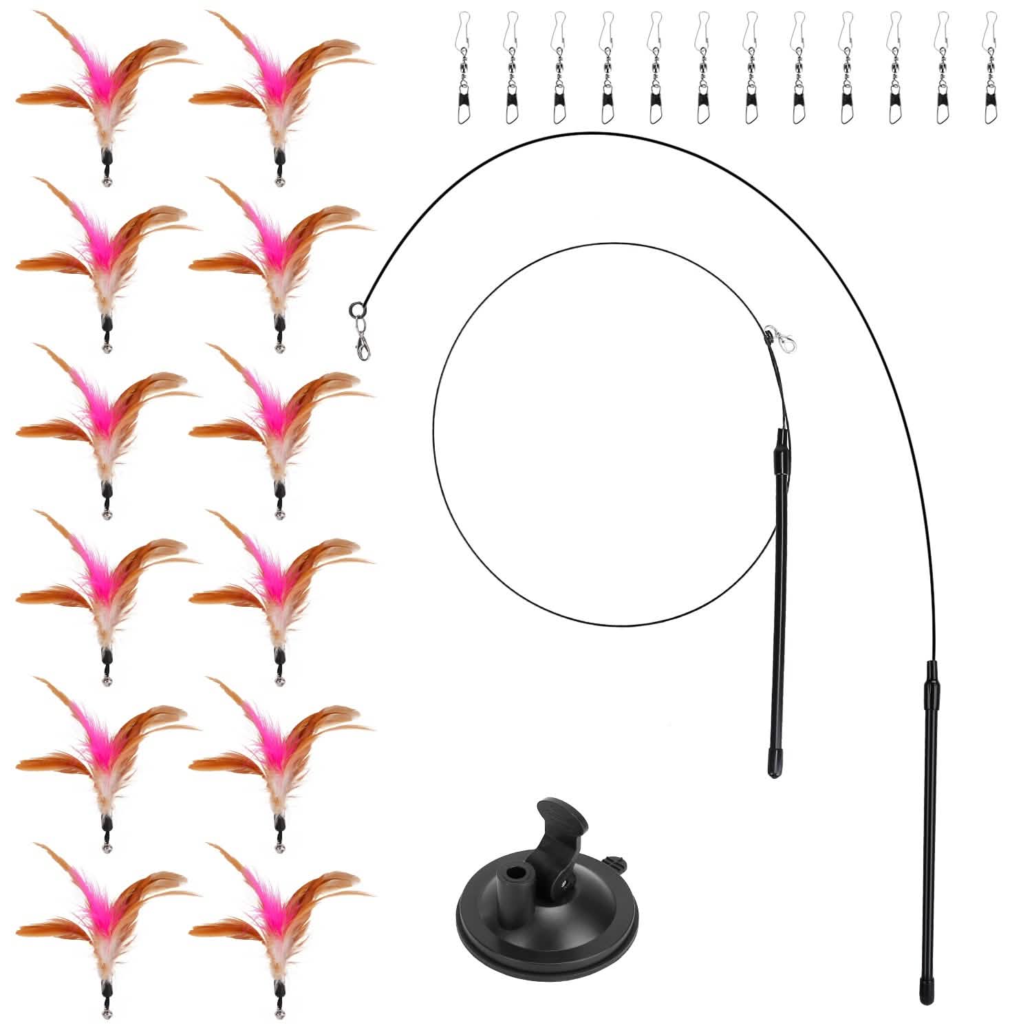 Cat Feather Wand Rod with 12 Pieces Feather Replacements for Cats Pet Supplies - Tophatter Daily Deals