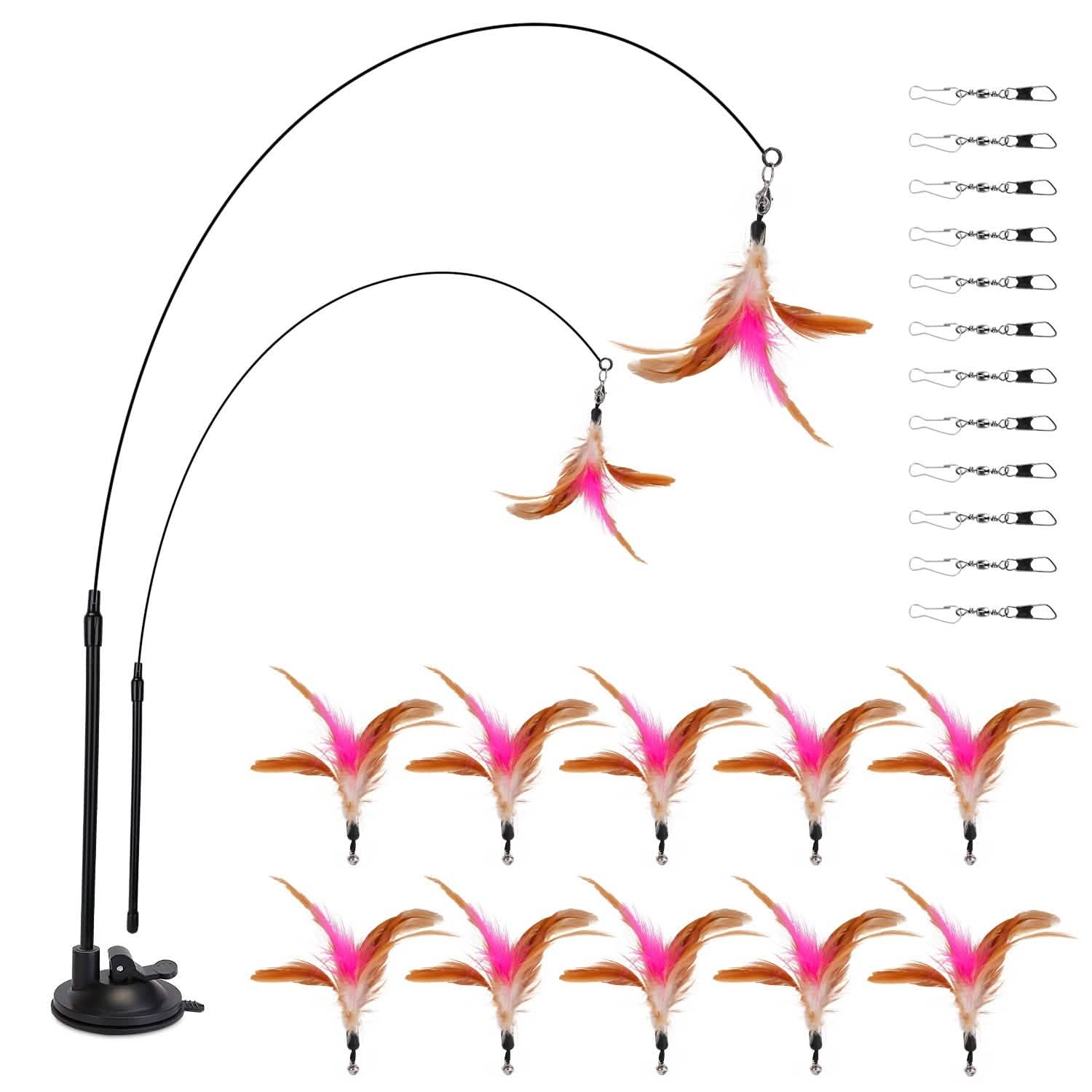 Cat Feather Wand Rod with 12 Pieces Feather Replacements for Cats Pet Supplies - Tophatter Daily Deals