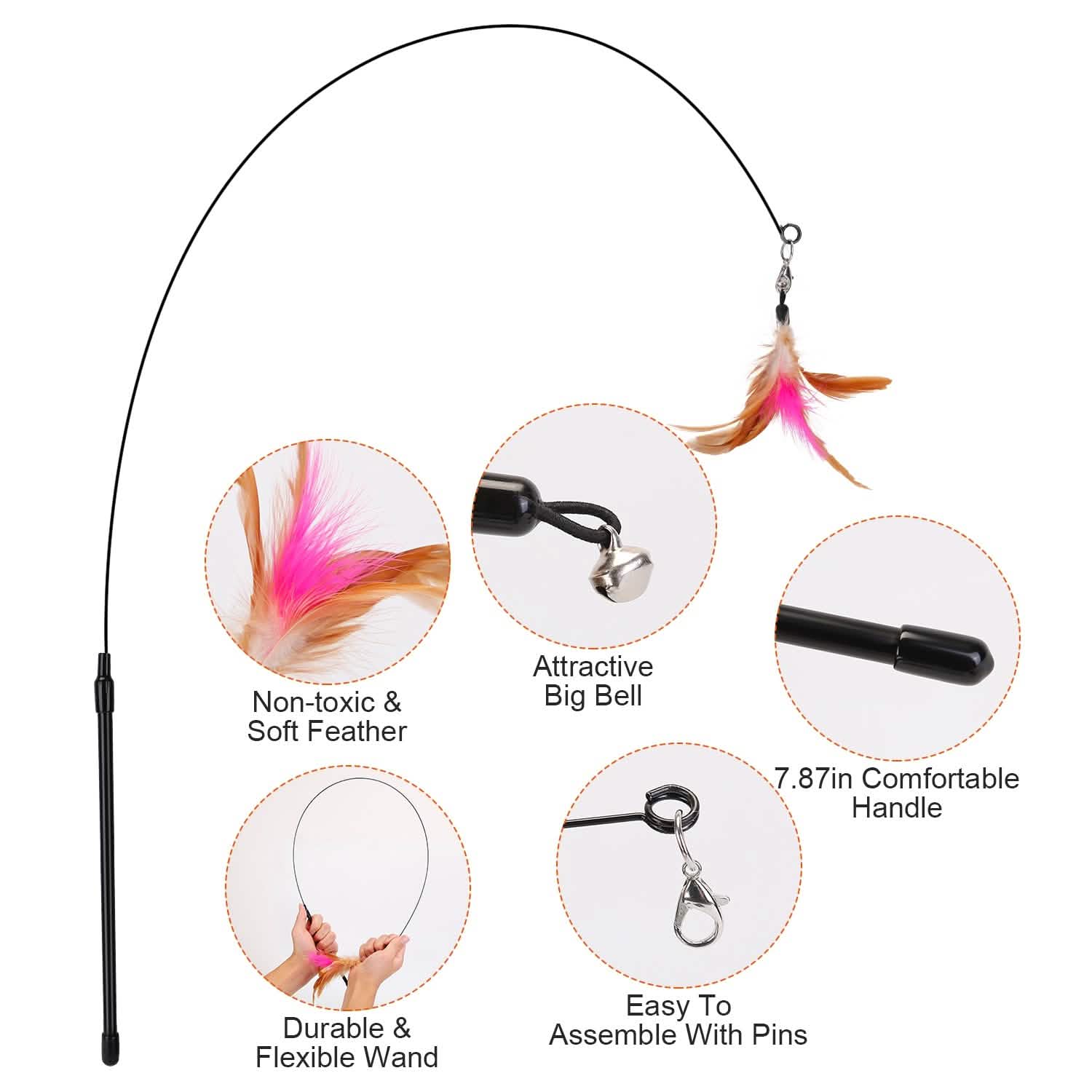 Cat Feather Wand Rod with 12 Pieces Feather Replacements for Cats Pet Supplies - Tophatter Daily Deals