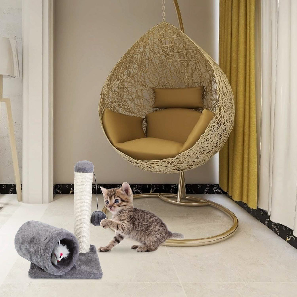 Cat Sisal Scratch Post Toy with Tunnel Pet Supplies - Tophatter Daily Deals