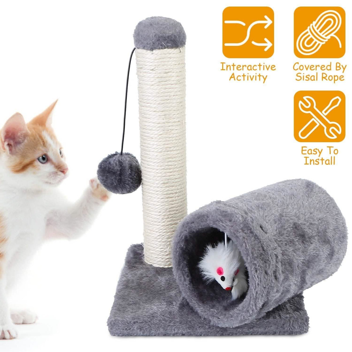 Cat Sisal Scratch Post Toy with Tunnel Pet Supplies - Tophatter Daily Deals