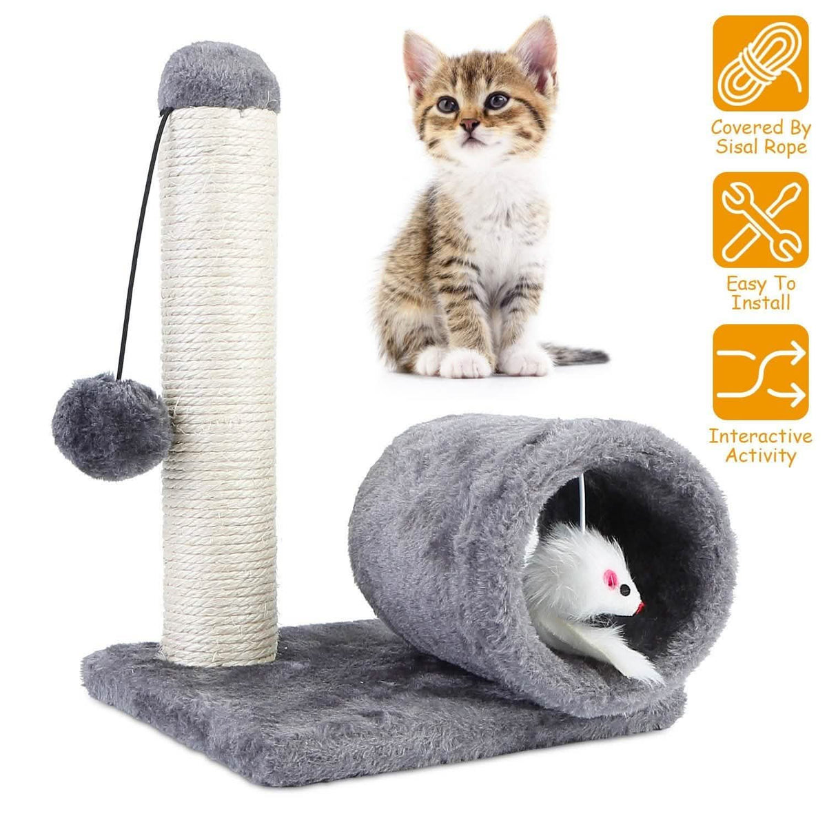 Cat Sisal Scratch Post Toy with Tunnel Pet Supplies - Tophatter Daily Deals