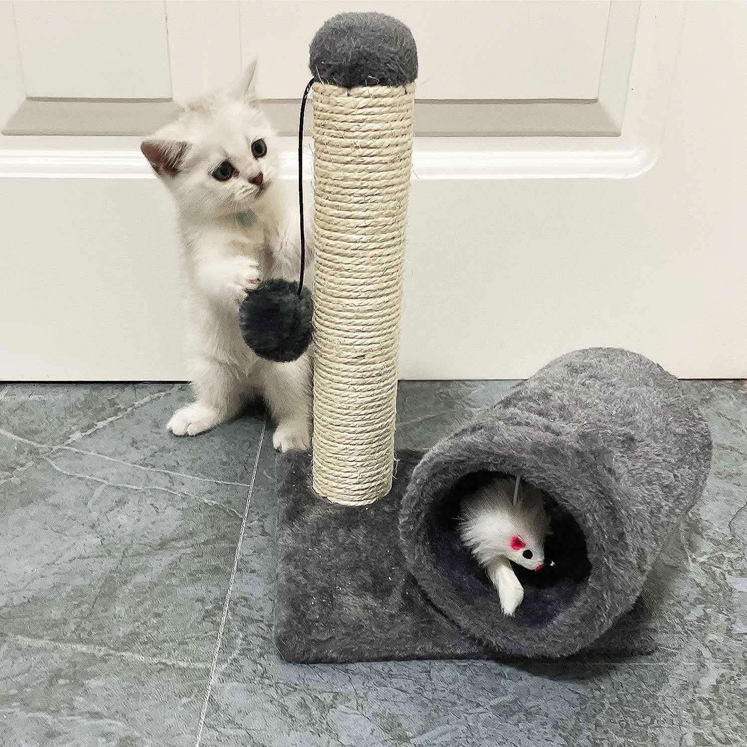 Cat Sisal Scratch Post Toy with Tunnel Pet Supplies - Tophatter Daily Deals