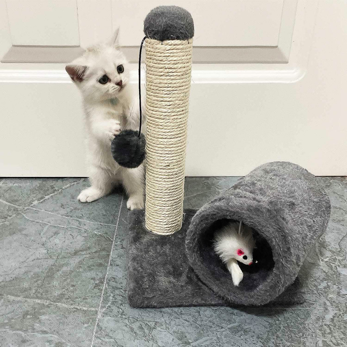 Cat Sisal Scratch Post Toy with Tunnel Pet Supplies - Tophatter Daily Deals