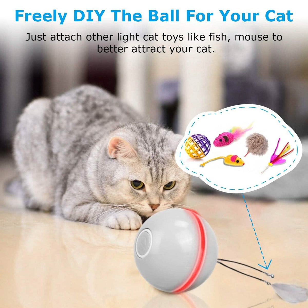 Cat Teaser Ball Automatic Self Rotating Interactive Cat Motion Exercise Toy Pet Supplies - Tophatter Daily Deals