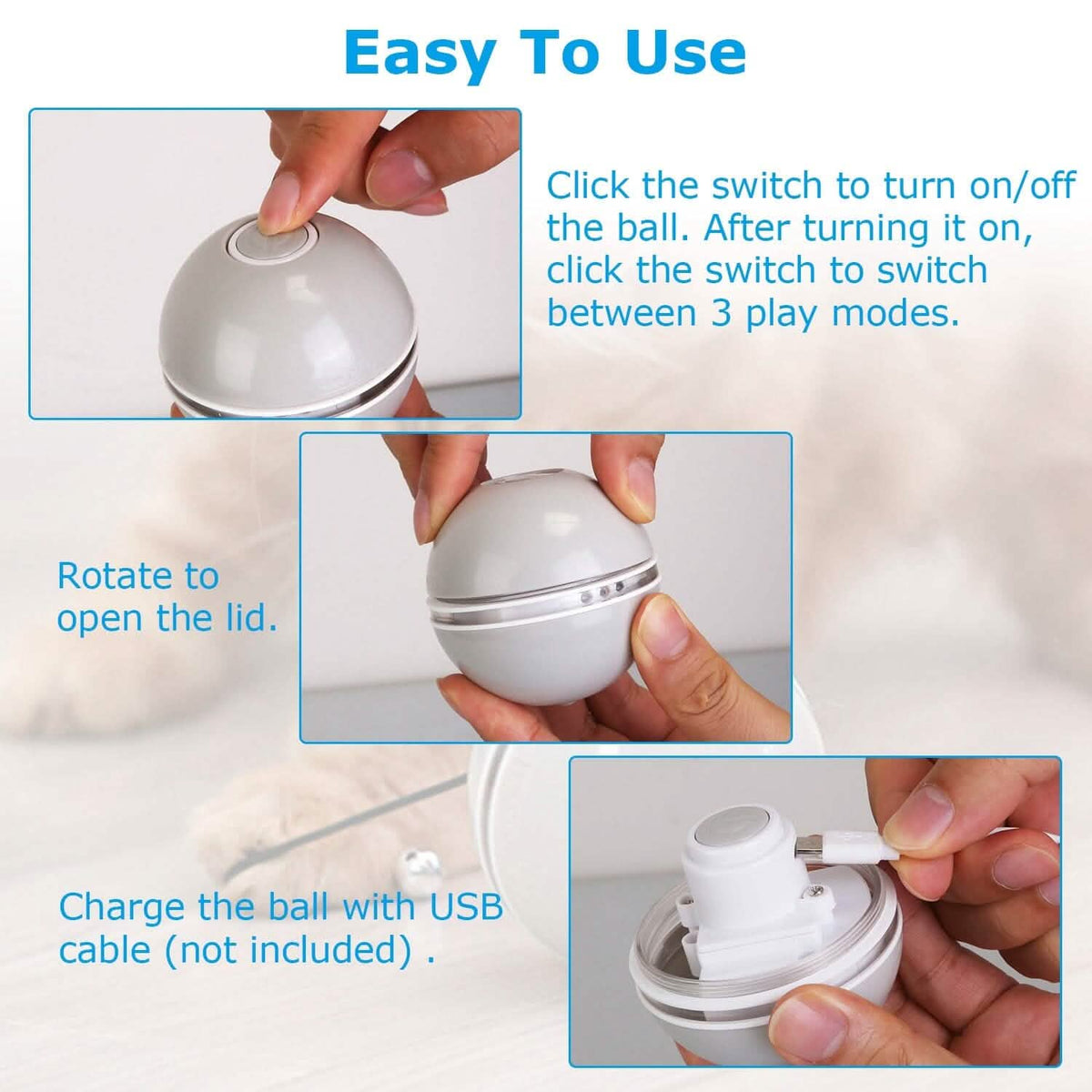 Cat Teaser Ball Automatic Self Rotating Interactive Cat Motion Exercise Toy Pet Supplies - Tophatter Daily Deals
