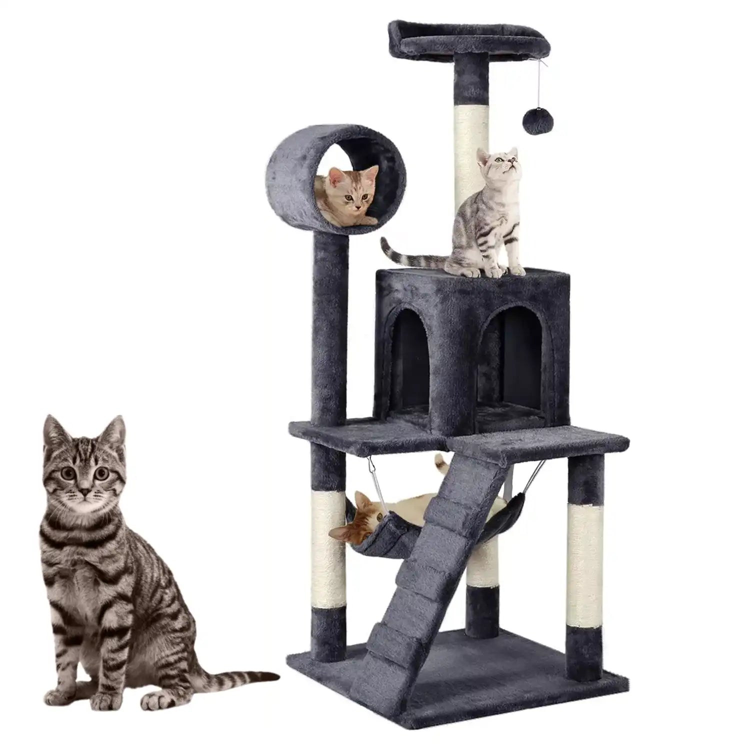 Cat Tree Scratching Post – 130cm Multi-Level Tower with Scratching Posts and Cozy Hideouts Pet Products - Tophatter Daily Deals