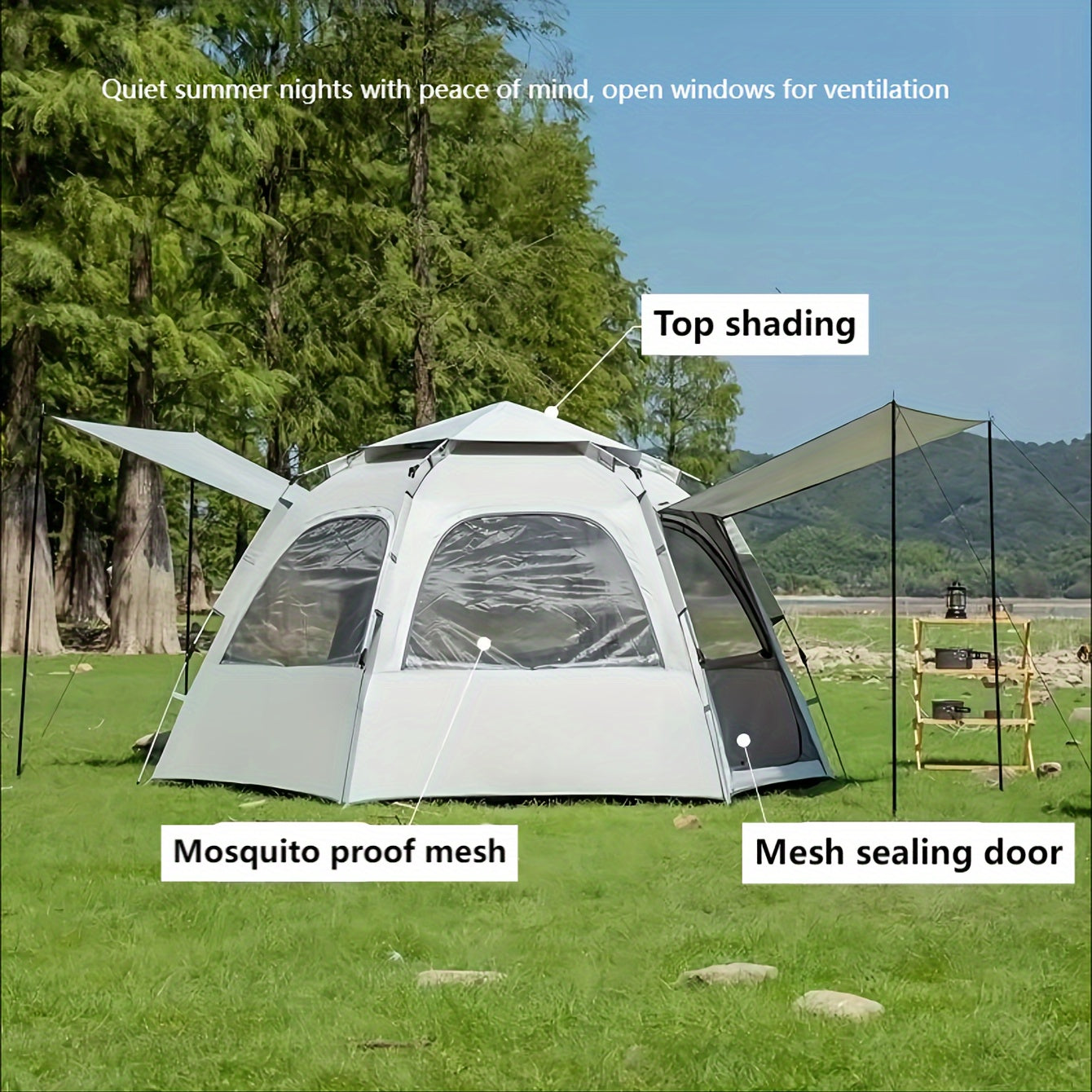 Hexagonal Quick Opening Outdoor Camping Tent 6-Person Camping & Hiking > Tents & Camp Furniture - Tophatter Daily Deals