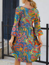 Paisley Print Round Neck Three-Quarter Sleeve Dress Casual Dresses - Tophatter Daily Deals