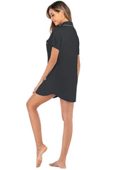 Contrast Piping Pocketed Short Sleeve Lounge Dress Sleep Dresses - Tophatter Daily Deals