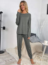 Round Neck Top and Drawstring Pants Lounge Set Loungewear Sets - Tophatter Daily Deals