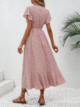 Printed Surplice Flutter Sleeve Midi Dress Casual Dresses - Tophatter Daily Deals