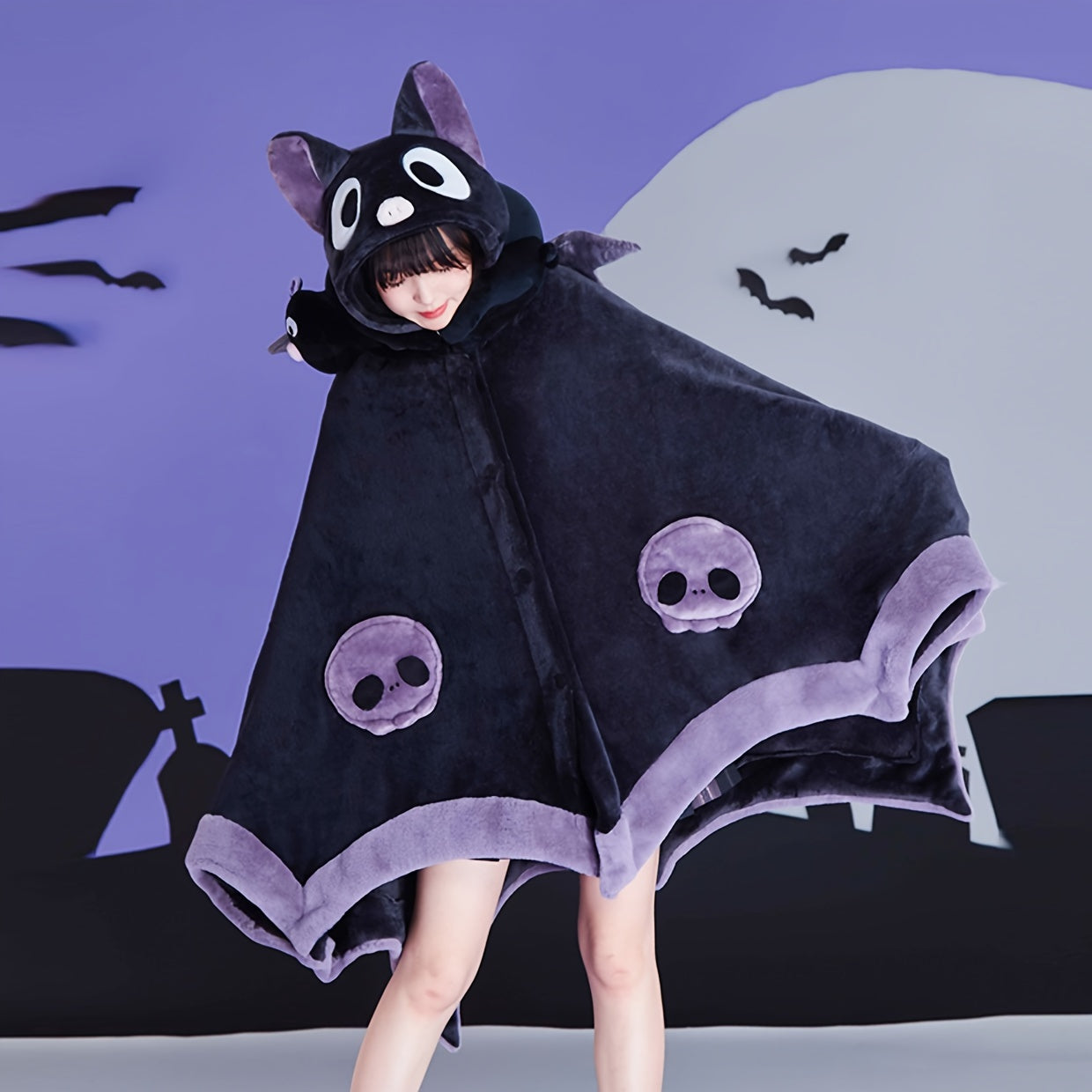 Bat Hooded Wearable Blanket with Detachable Nose Halloween - Tophatter Daily Deals