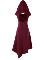 Back Hollow-out Underleg Asymmetric Hooded Midi Dress 0 - Tophatter Daily Deals