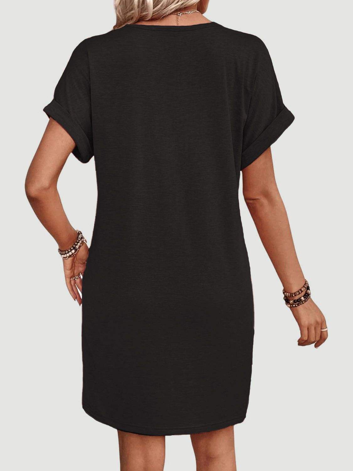 Quarter Button V-Neck Short Sleeve Dress Casual Dresses - Tophatter Daily Deals