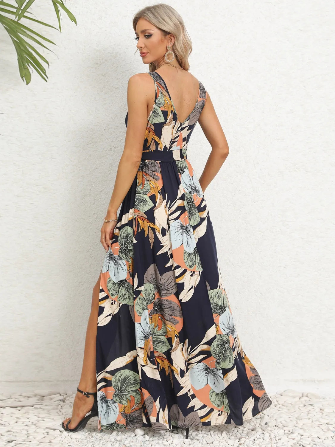 Slit Tied Printed Surplice Dress Casual Dresses - Tophatter Daily Deals